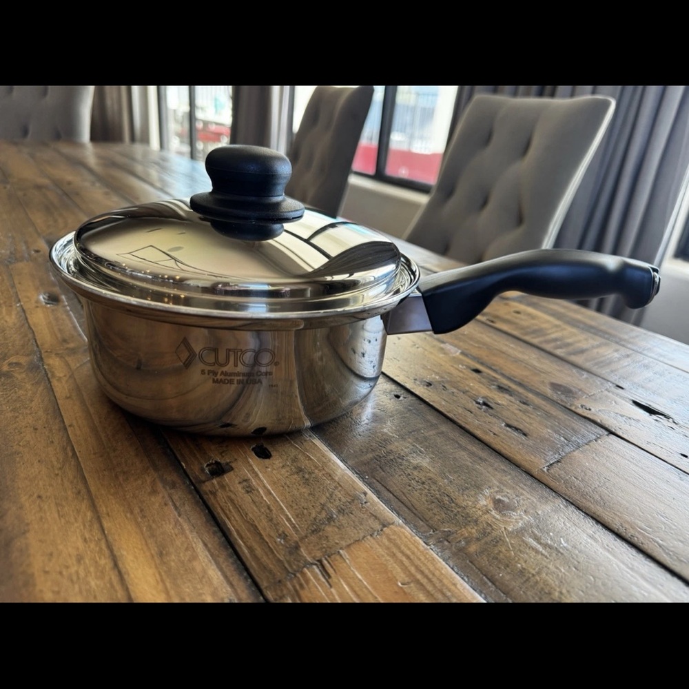 Cutco Stainless Steel Saucepan with Black Handle and Lid Knob